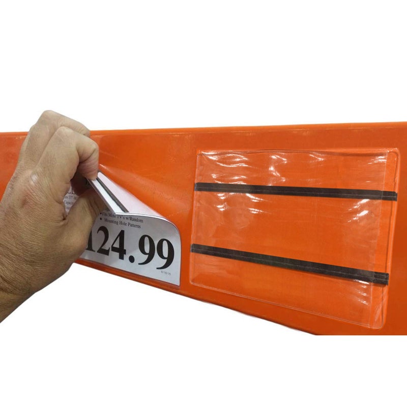 Store Fixtures Direct Pallet Rack Sign Holder Kit Clear Vinyl Pouch with Magnet for 4" H x 6" L Cards - 10 Pack - Image 3